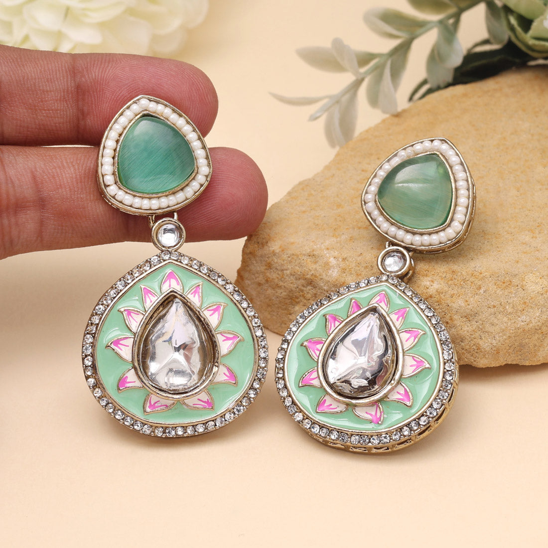 Pista green Color Meenakari Earrings (MKE2004PGRN)