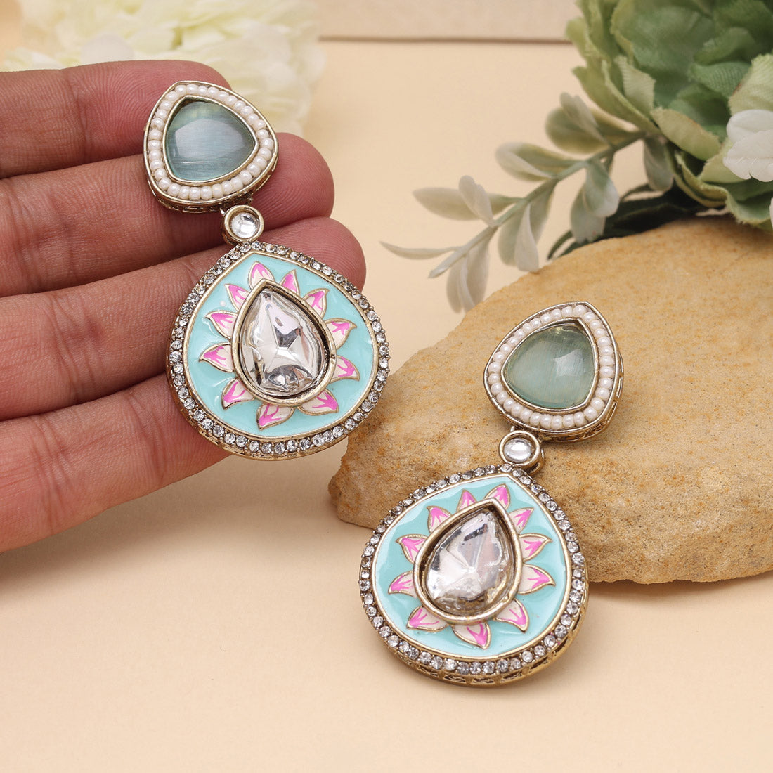 Sky Blue Color Meenakari Earrings (MKE2004SBLU)