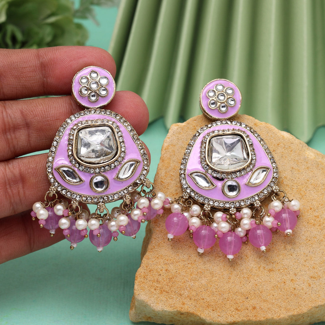 Light Purple Color Kundan Meenakari Earrings (MKE2005LPRP)