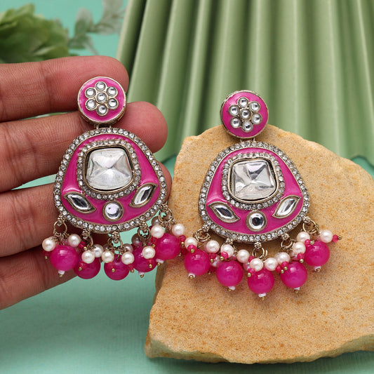 Rani Color Kundan Meenakari Earrings (MKE2005RNI)