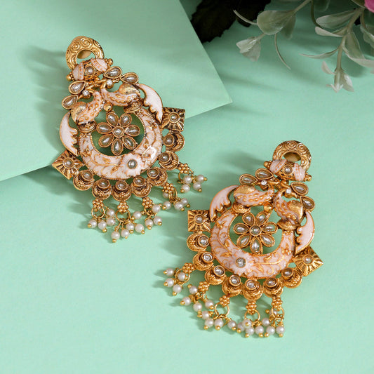 Gold Color Kundan Meenakari Earrings (MKE2006GLD)