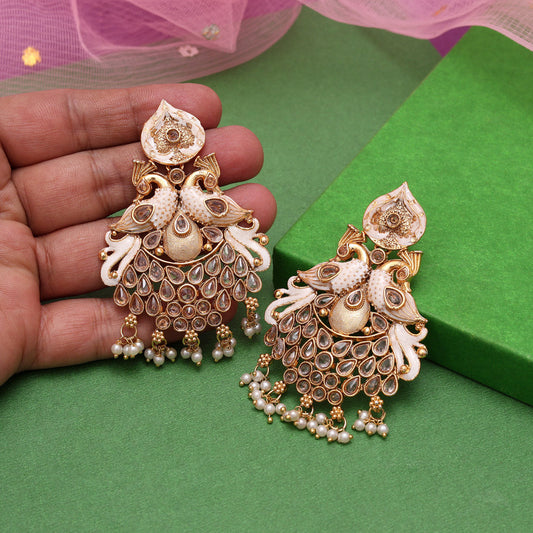 Gold Color Kundan Meenakari Earrings (MKE2009GLD)