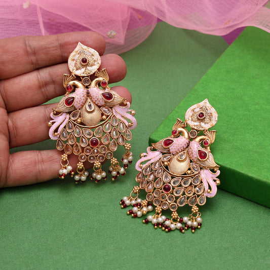 Maroon Color Kundan Meenakari Earrings (MKE2009MRN)