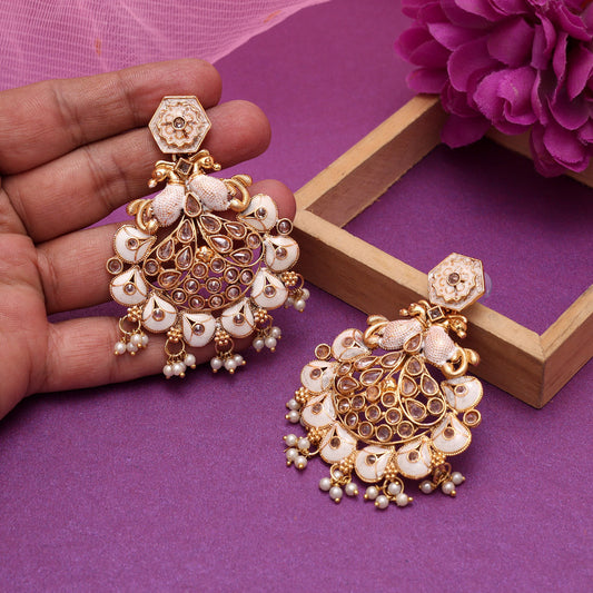 Gold Color Kundan Meenakari Earrings (MKE2011GLD)