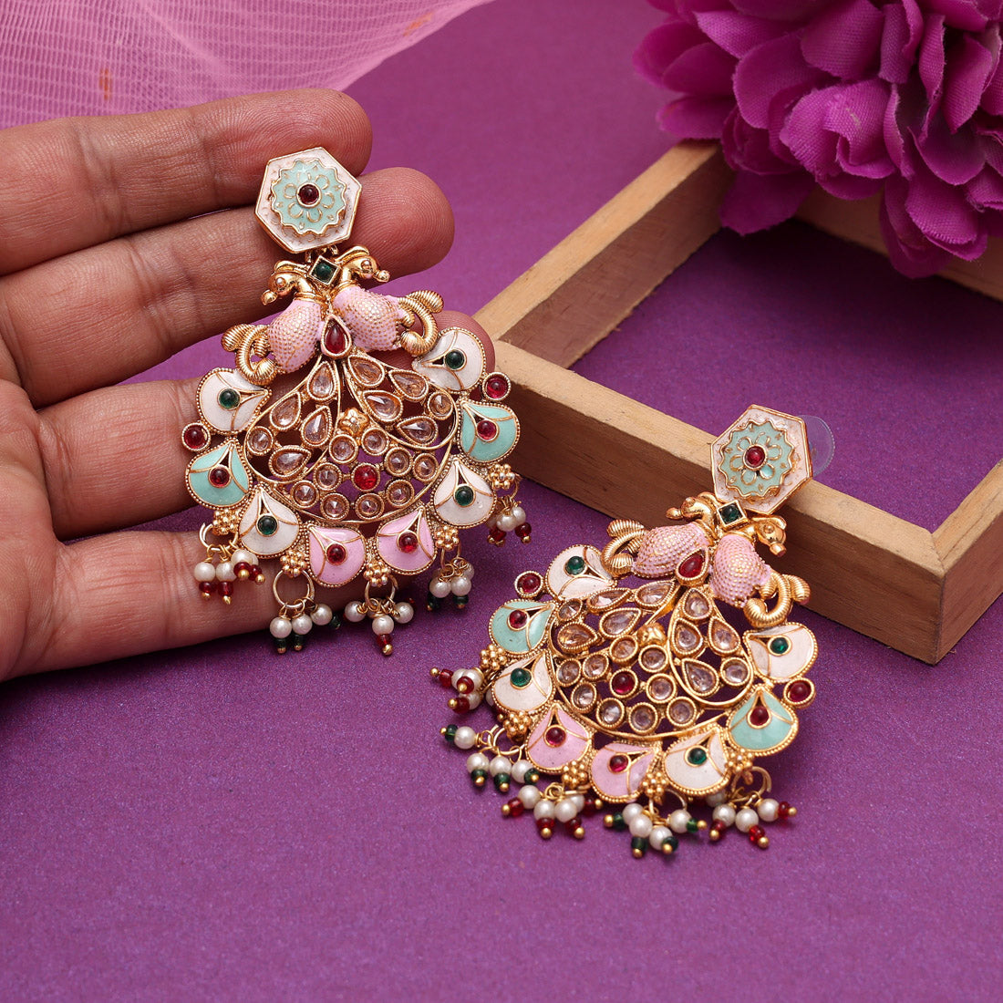 Multi Color Kundan Meenakari Earrings (MKE2011MLT)