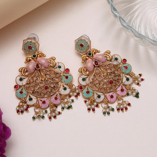 Multi Color Kundan Meenakari Earrings (MKE2011MLT)