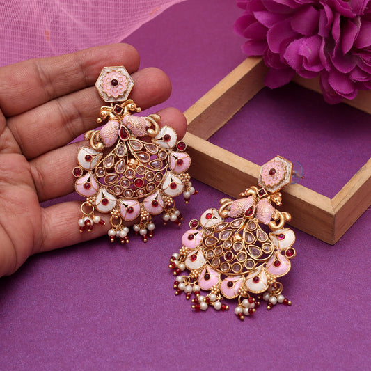 Rani Color Kundan Meenakari Earrings (MKE2011RNI)