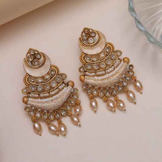 Gold Color Kundan Meenakari Earrings (MKE2012GLD)