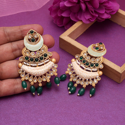 Green Color Kundan Meenakari Earrings (MKE2012GRN)