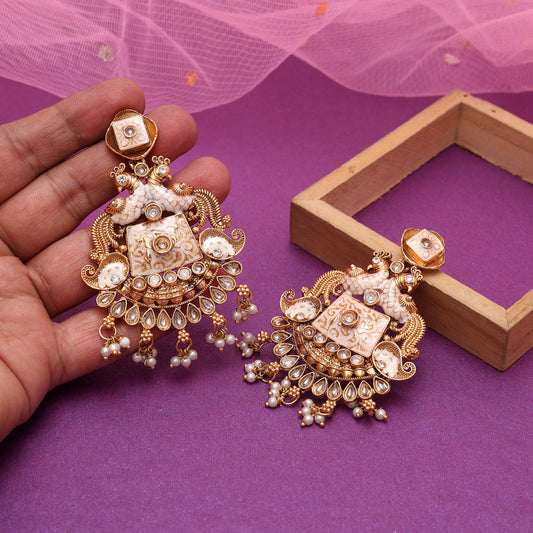 Gold Color Kundan Meenakari Earrings (MKE2013GLD)