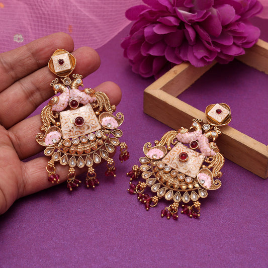 Rani Color Kundan Meenakari Earrings (MKE2013RNI)