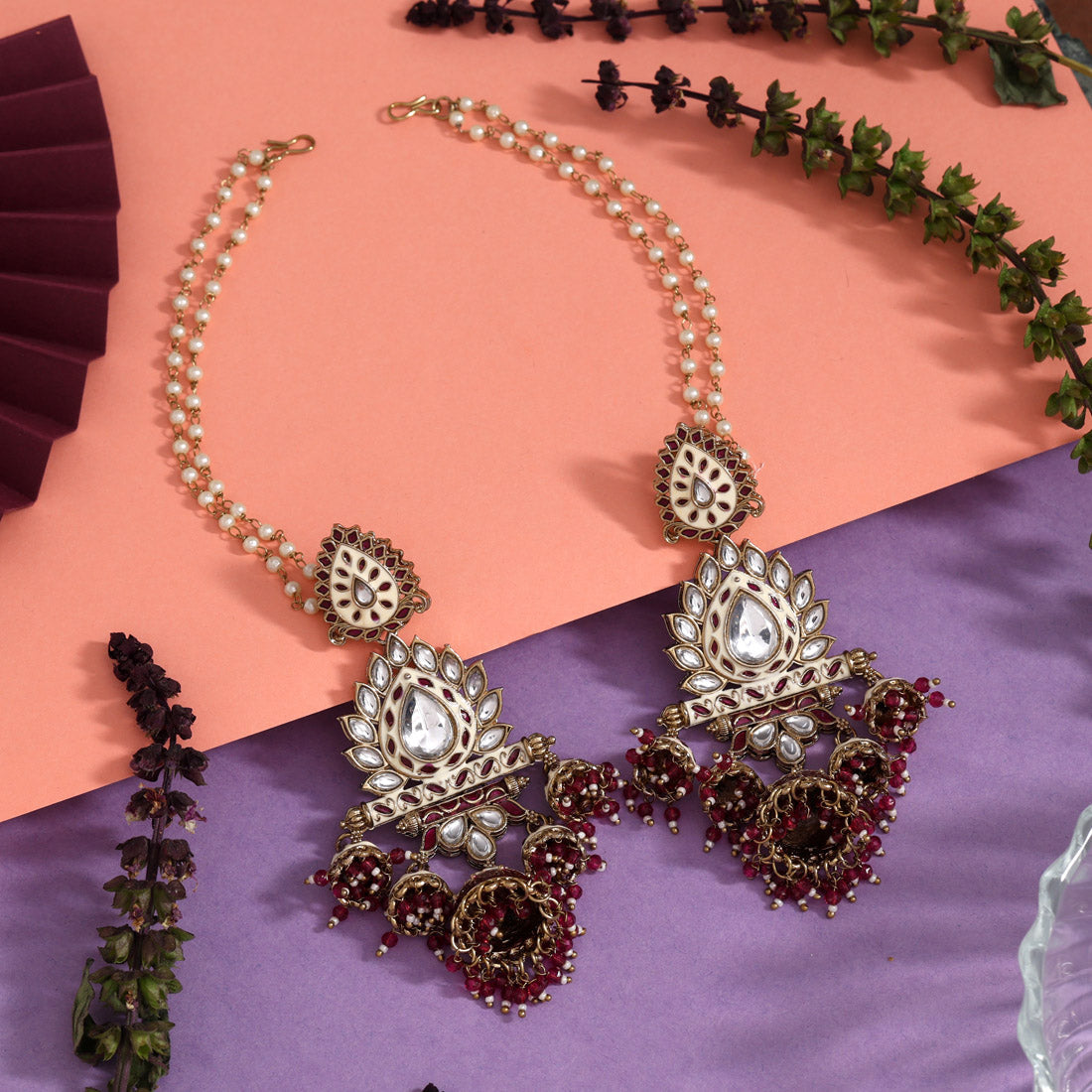 Magenta Color Kundan Meenakari Earrings (MKE2016MNT)