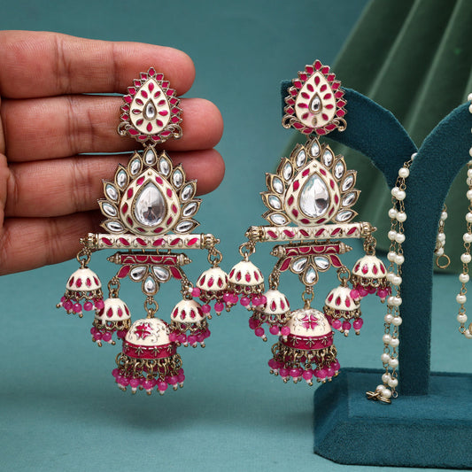 Rani Color Kundan Meenakari Earrings (MKE2016RNI)