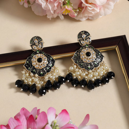 Black Color Kundan Meenakari Earrings (MKE2018BLK)