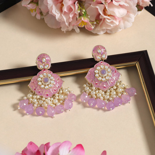 Light Purple Color Kundan Meenakari Earrings (MKE2018LPRP)