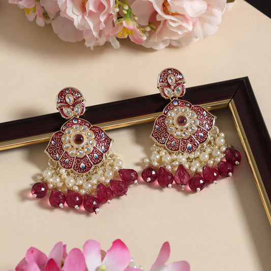 Magenta Color Kundan Meenakari Earrings (MKE2018MNT)