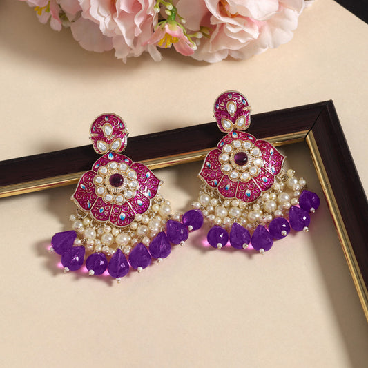 Purple Color Kundan Meenakari Earrings (MKE2018PRP)
