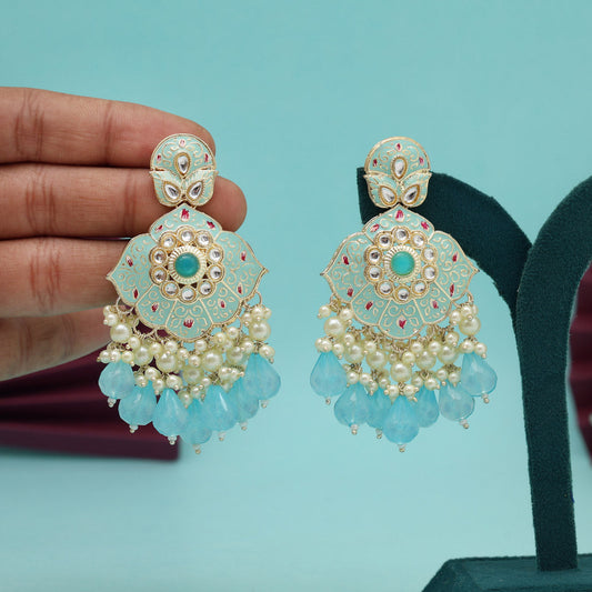 Sky Blue Color Kundan Meenakari Earrings (MKE2018SBLU)
