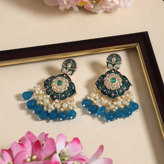 Turquoise Blue Color Kundan Meenakari Earrings (MKE2018TBLU)