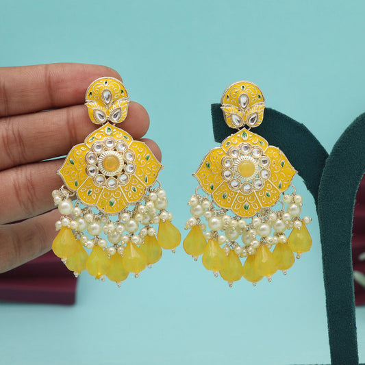 Yellow Color Kundan Meenakari Earrings (MKE2018YLW)