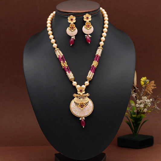 Rani Color Long Meenakari Matte Gold Necklace Set (MKN568RNI)