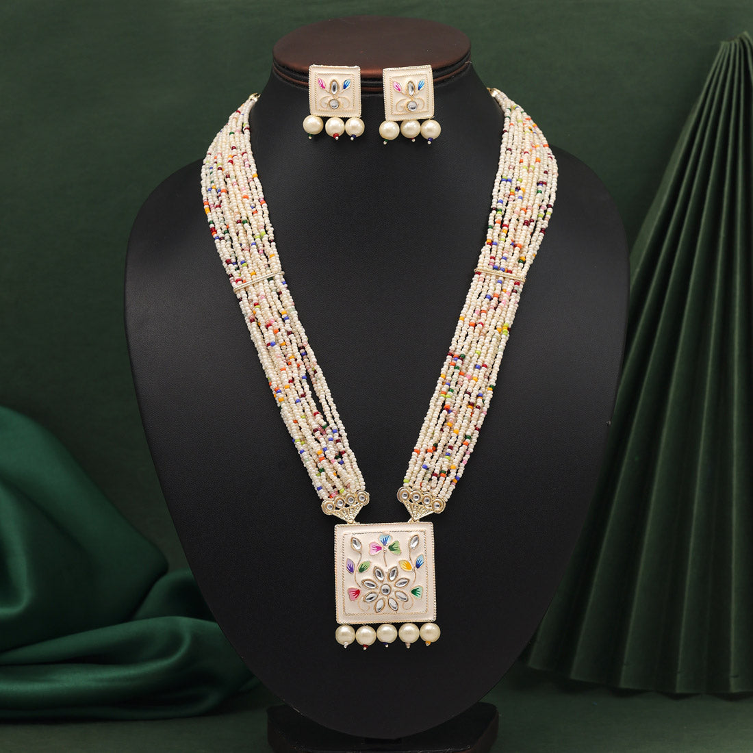 Multi Color Long Meenakari Necklace Set (MKN577MLT)