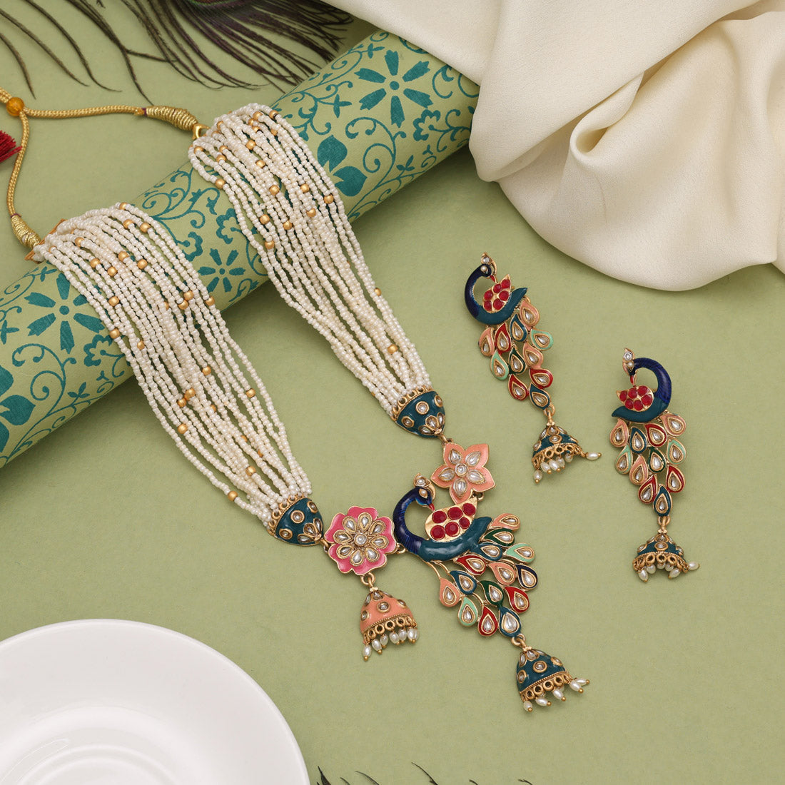 Multi Color Meenakari Matte Gold Necklace Set