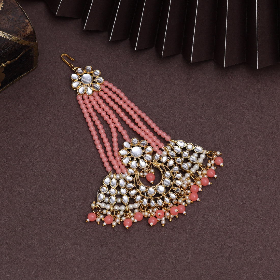 Peach Color Kundan Maang Pasa (MPS185PCH)