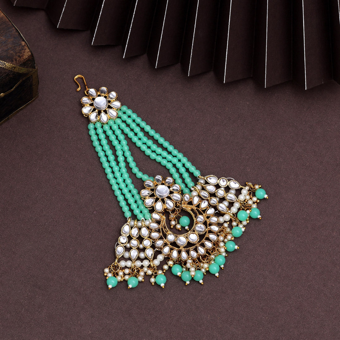 Parrot Green Color Kundan Maang Pasa (MPS185PGRN)