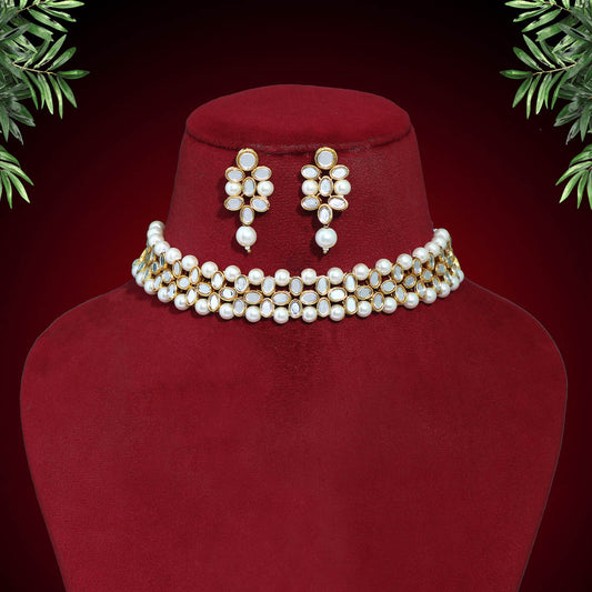 White Color Kundan Mirror Necklaces Set (MRN111WHT)