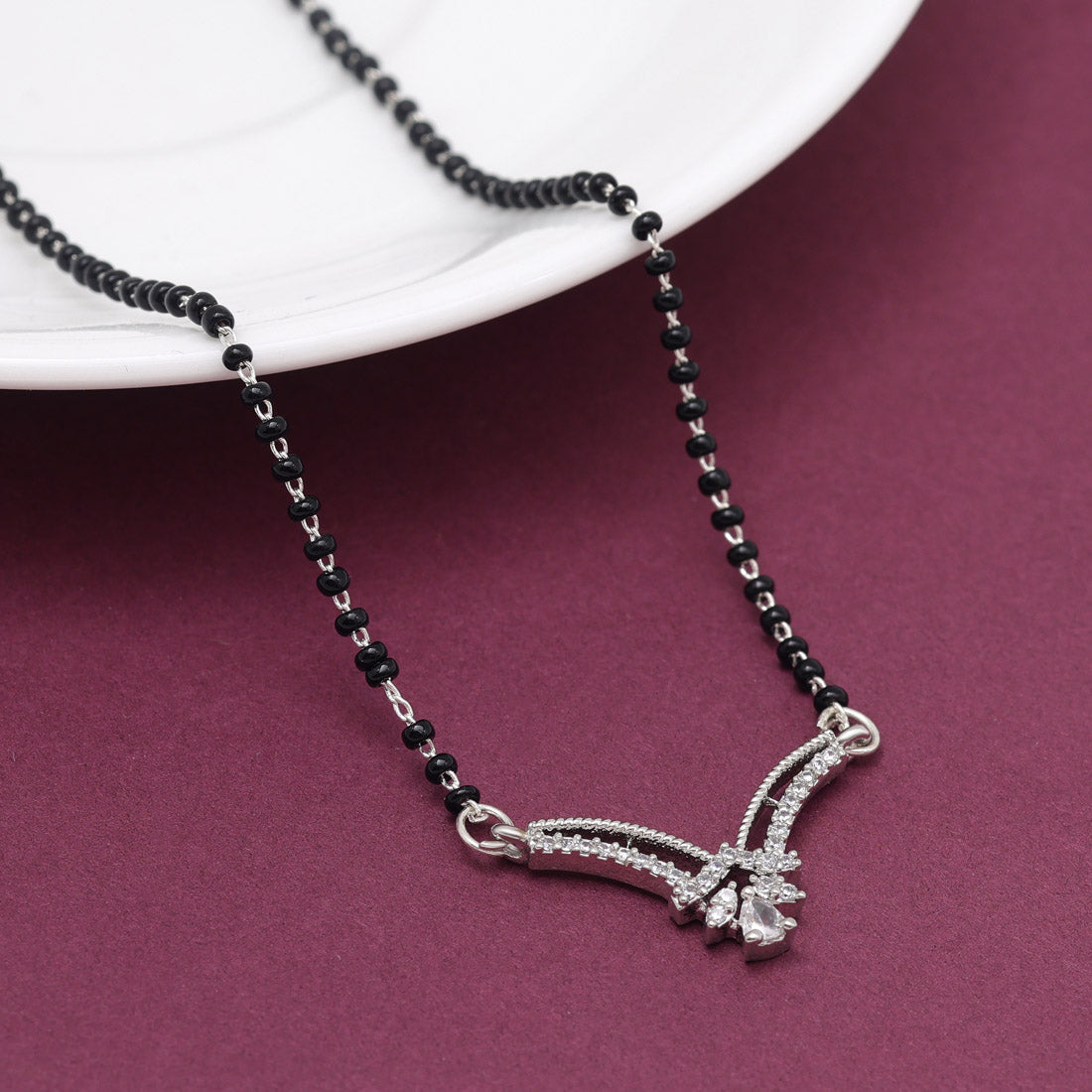 Silver Color American Diamond Mangalsutra (MS335SLV)