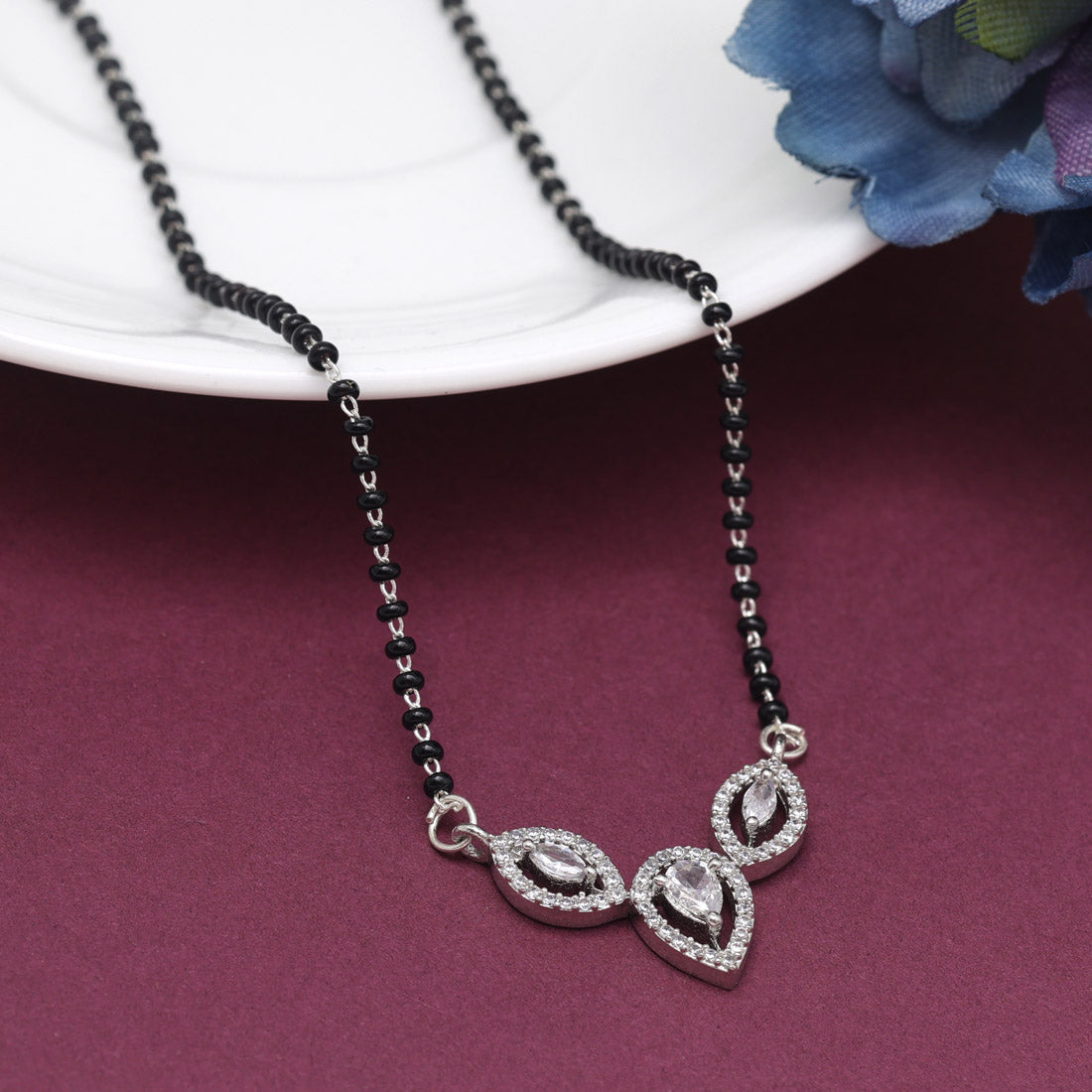 Silver Color American Diamond Mangalsutra (MS346SLV)