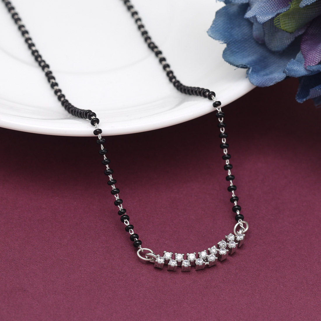 Silver Color American Diamond Mangalsutra (MS351SLV)