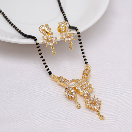 White Color American Diamond Mangalsutra With Earrings (MS356WHT)