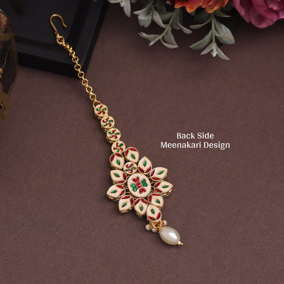 White Color Meena Work Kundan Maang Tikka (MTK559WHT)
