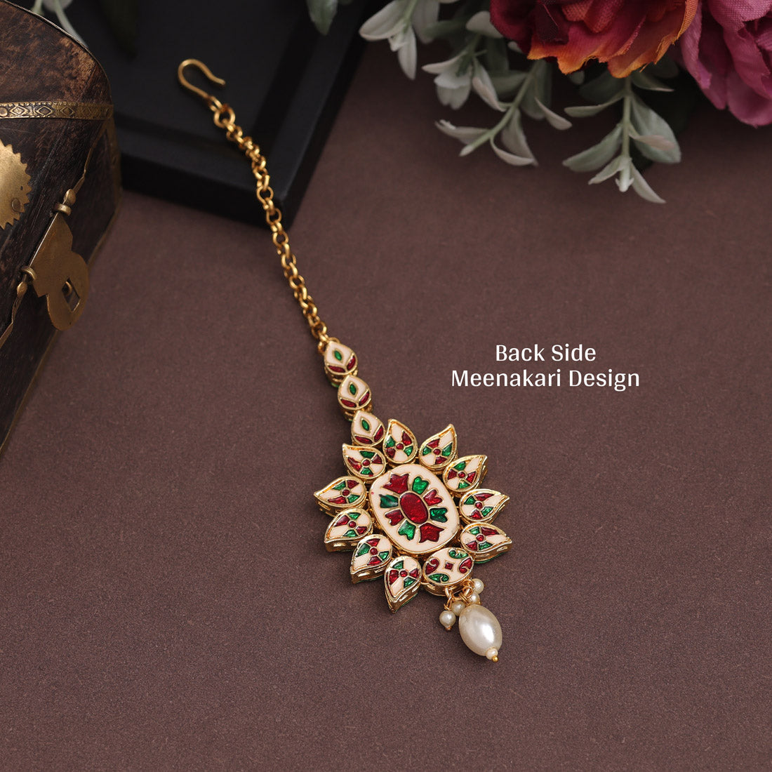 White Color Back Side Meena Work Kundan Maang Tikka (MTK562WHT)