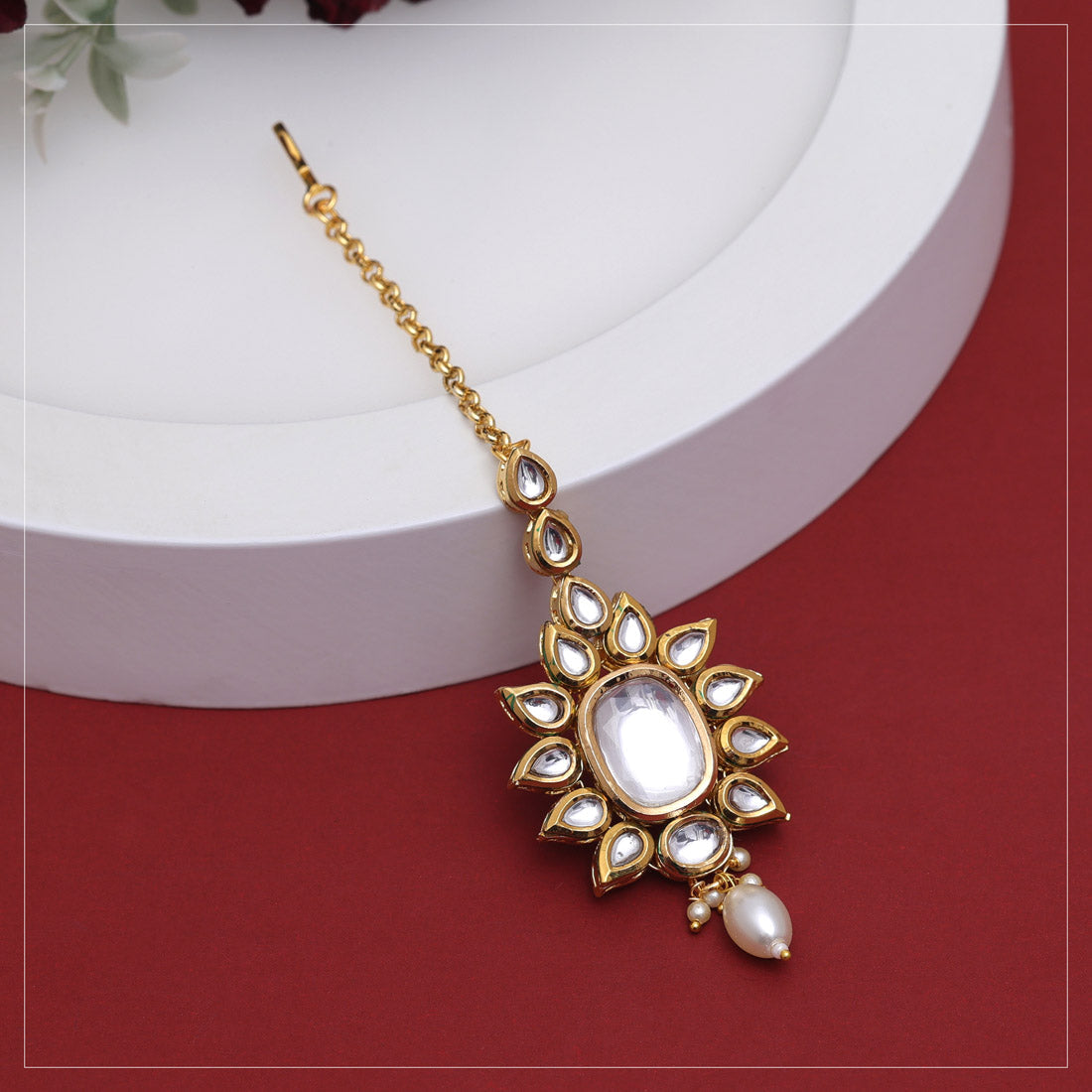 White Color Back Side Meena Work Kundan Maang Tikka (MTK562WHT)