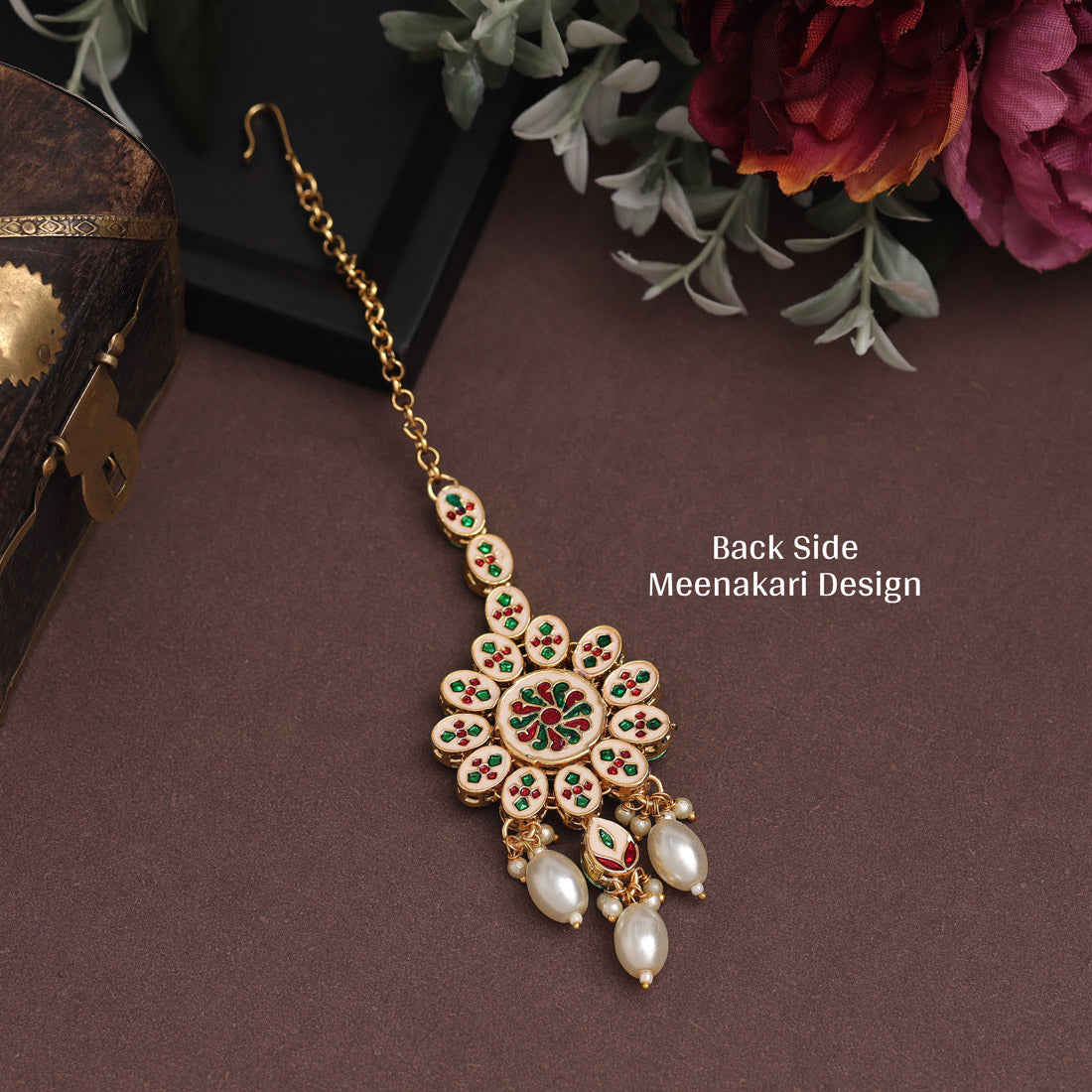 White Color Back Side Meena Work Kundan Maang Tikka (MTK564WHT)