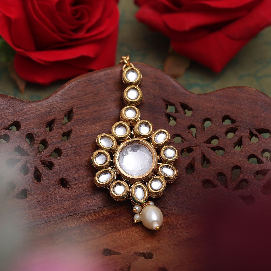White Color Back Side Meena Work Kundan Maang Tikka (MTK565WHT)