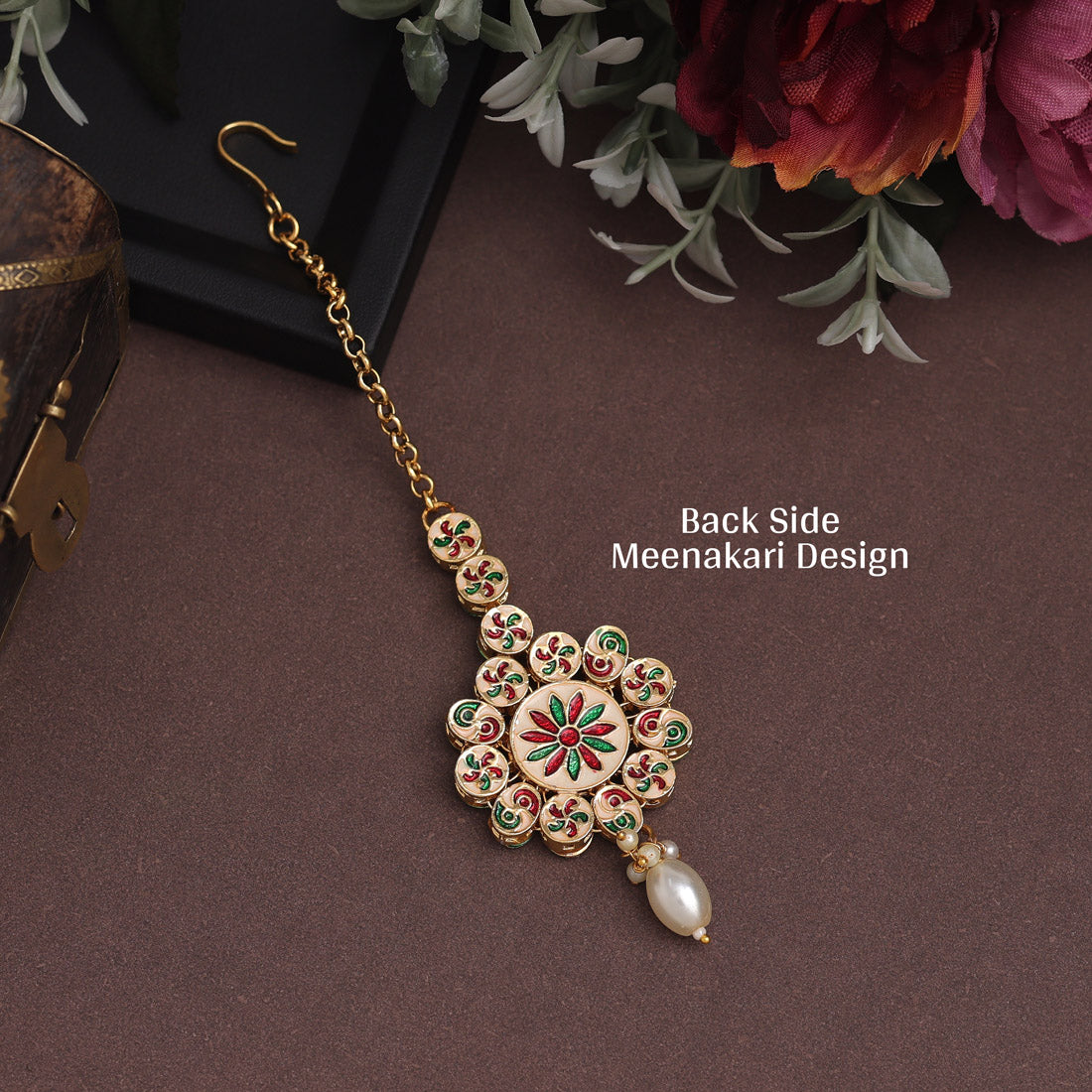 White Color Back Side Meena Work Kundan Maang Tikka (MTK565WHT)
