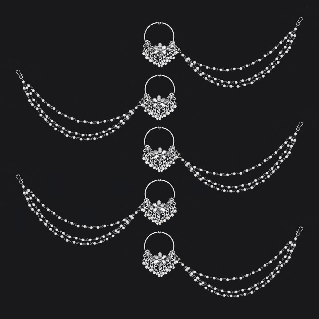 Silver Color 5 Pieces Of Oxidised Nose Nath (NTH116CMB)