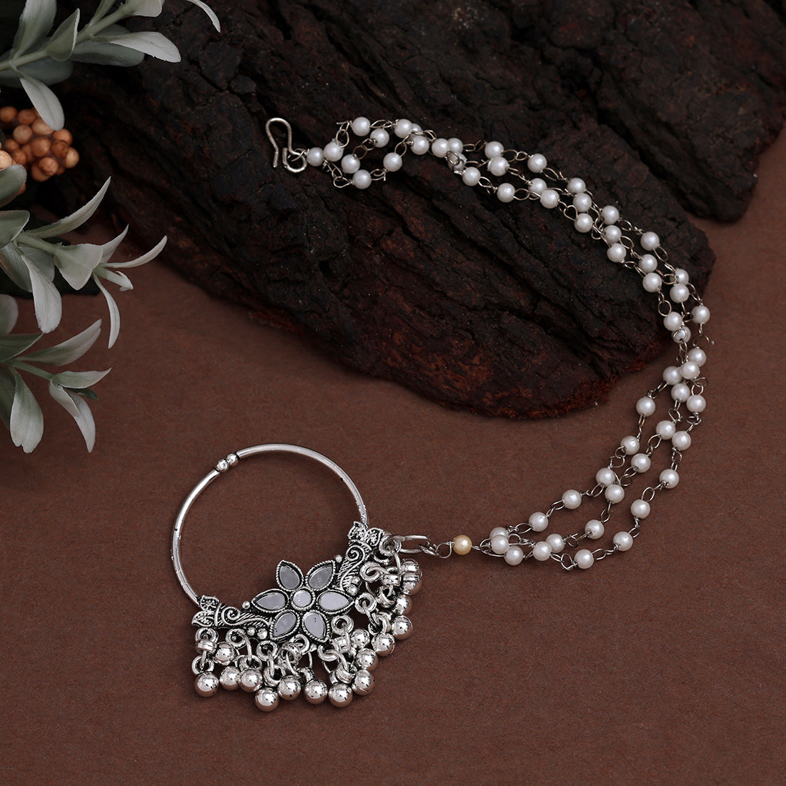 Silver Color 5 Pieces Of Oxidised Nose Nath (NTH117CMB)
