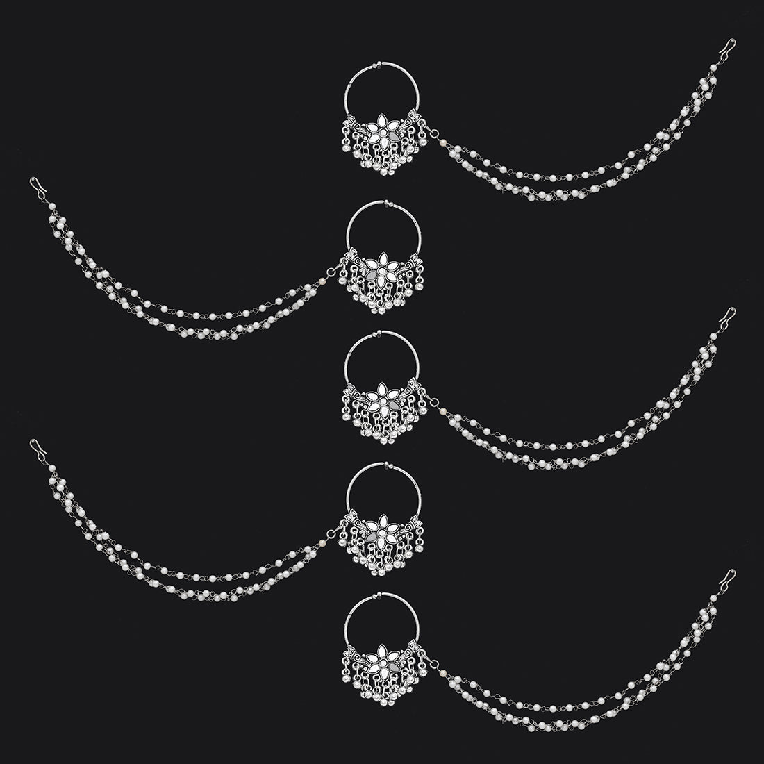 Silver Color 5 Pieces Of Oxidised Nose Nath (NTH117CMB)