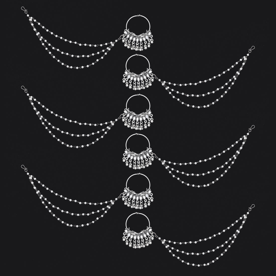 Silver Color 6 Pieces Of Oxidised Nose Nath (NTH118CMB)