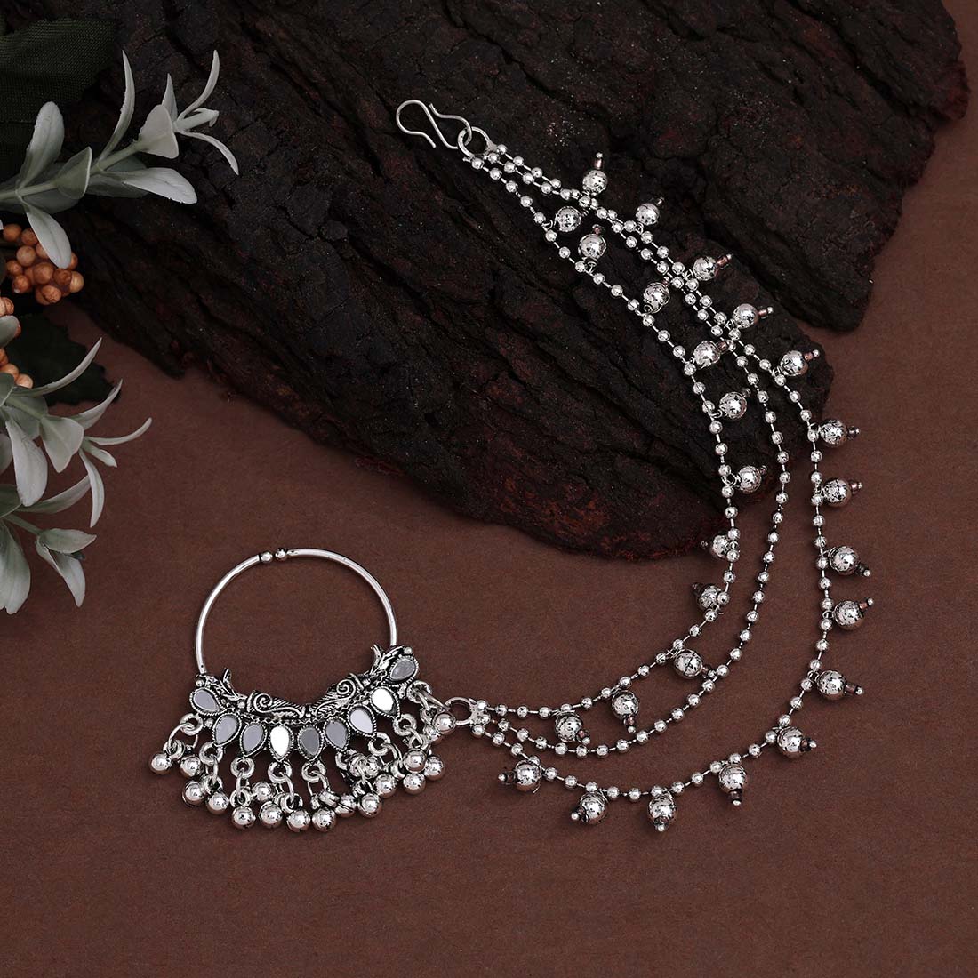 Silver Color 6 Pieces Of Oxidised Nose Nath (NTH119CMB)