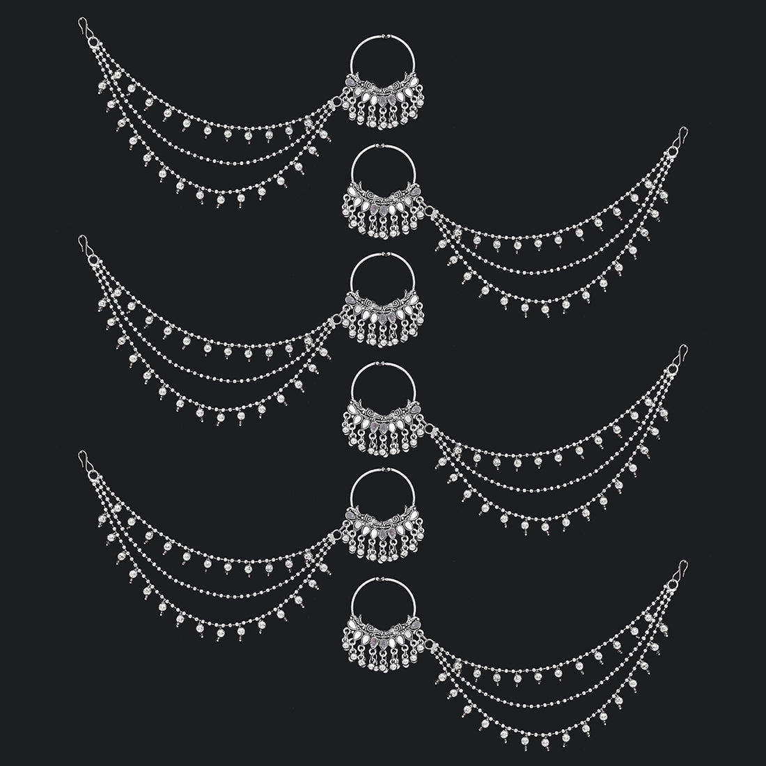 Silver Color 6 Pieces Of Oxidised Nose Nath (NTH119CMB)