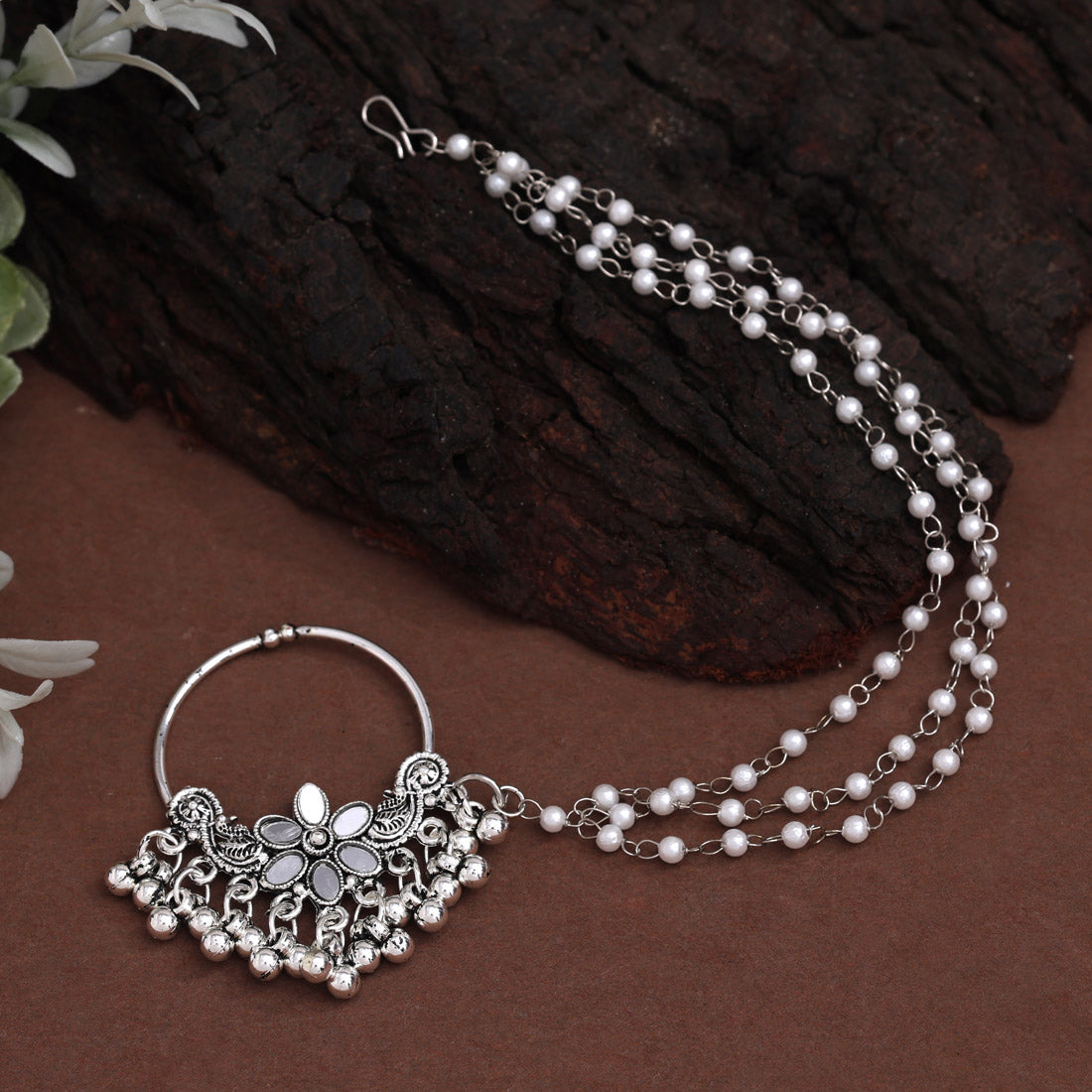 Silver Color 5 Pieces Of Oxidised Nose Nath (NTH120CMB)