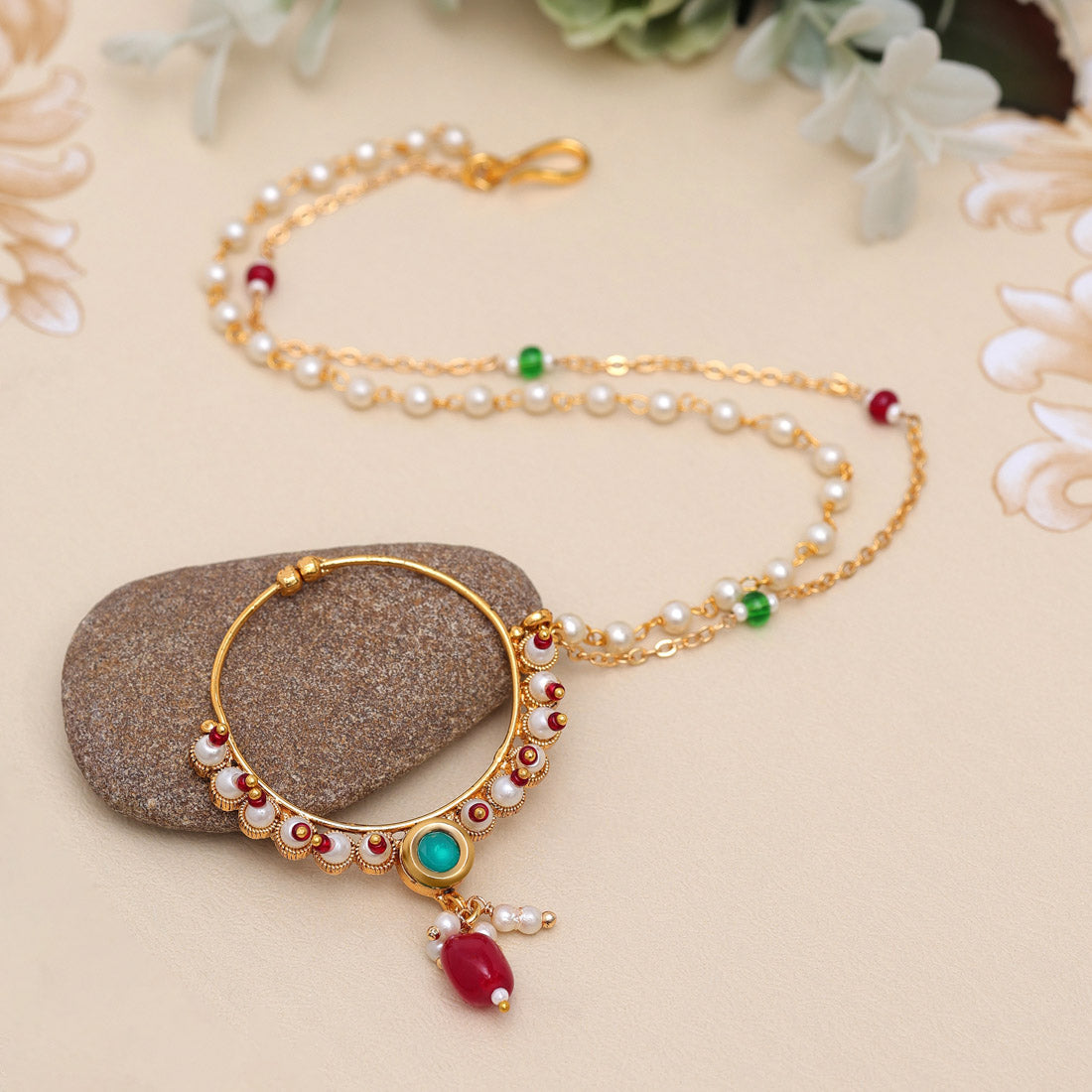 Maroon & Green Color Nose Nath (NTH343MG)