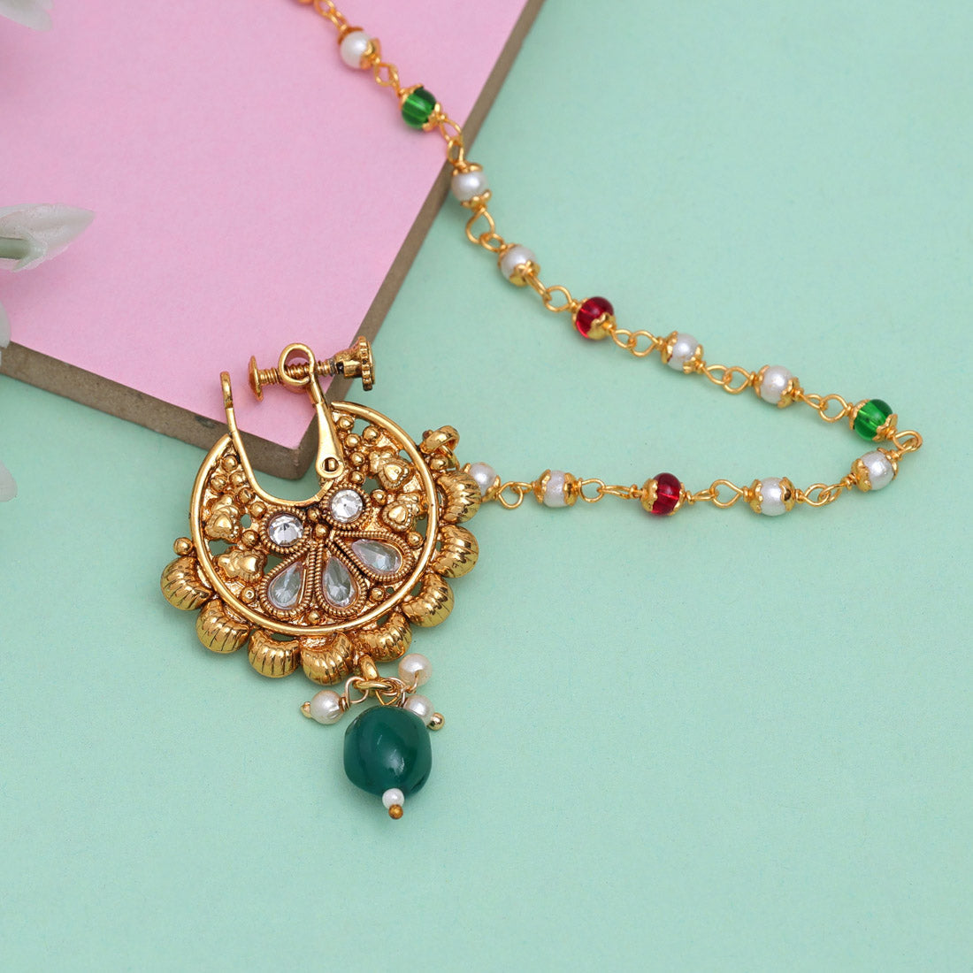 Green & Maroon Color Nose Nath (NTH346GM)