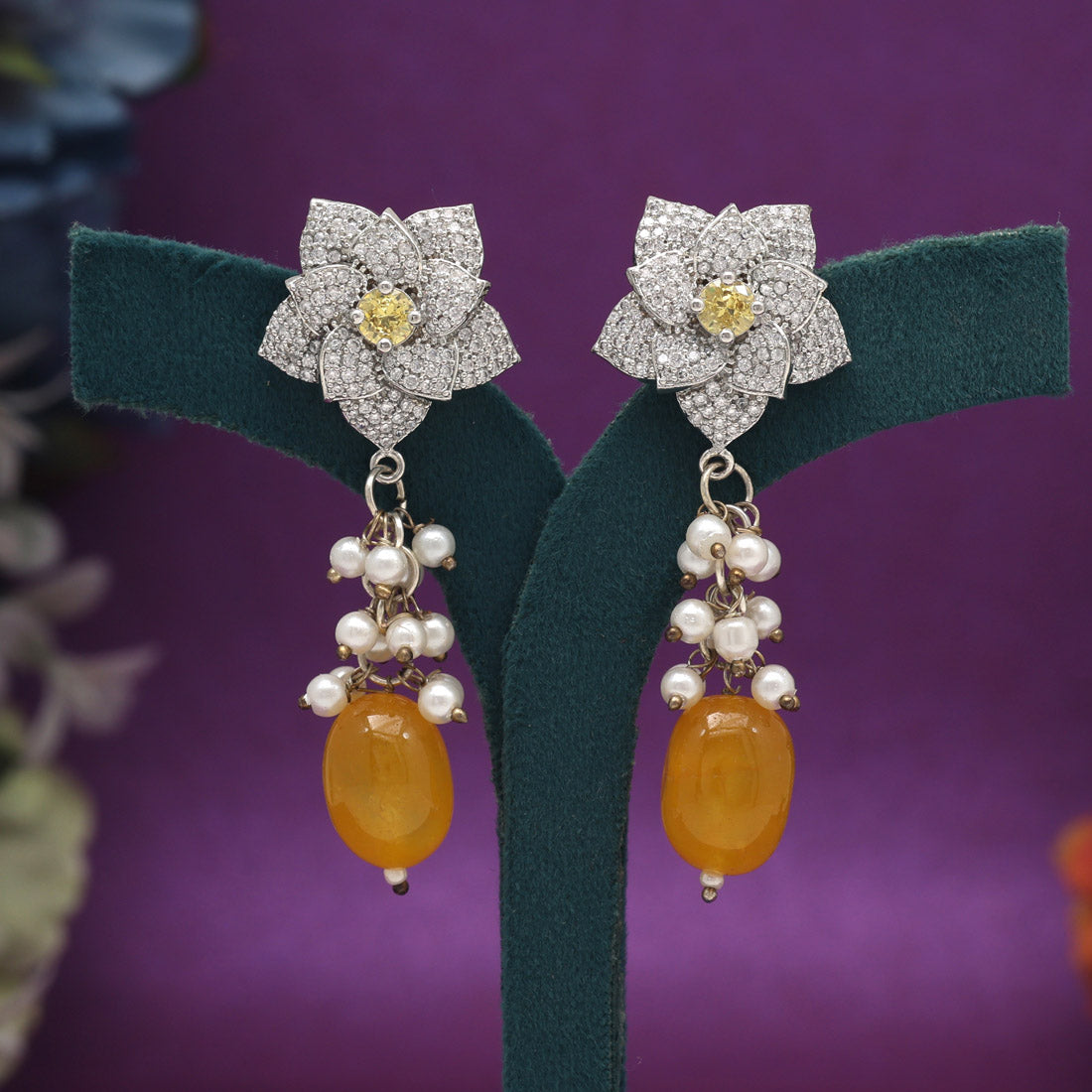 Yellow Color American Diamond Necklace Set (PCZN782YLW)